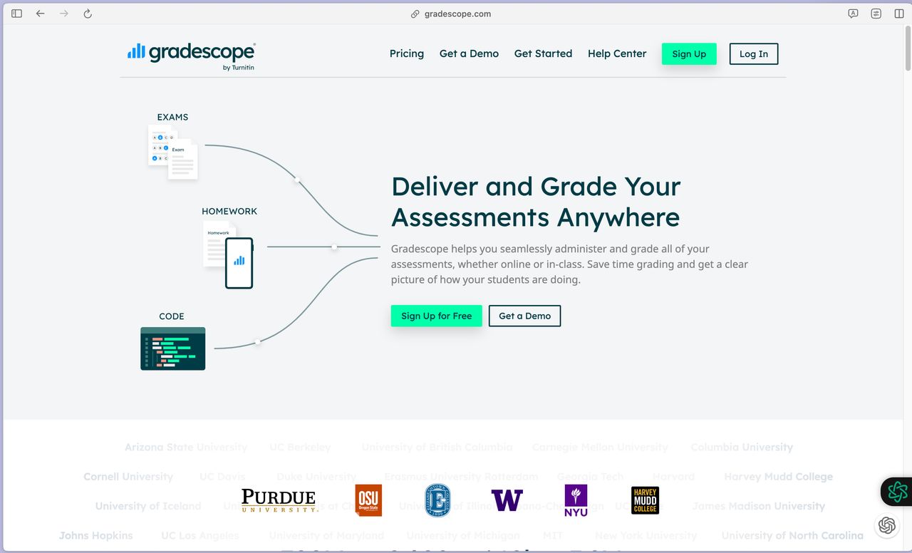 Photo of the website platform gradescope