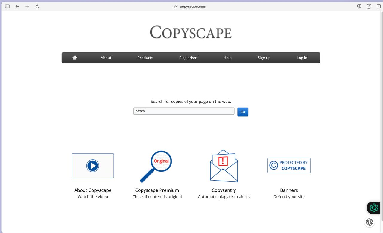 foto de la pagina web de la plataforma copyscape